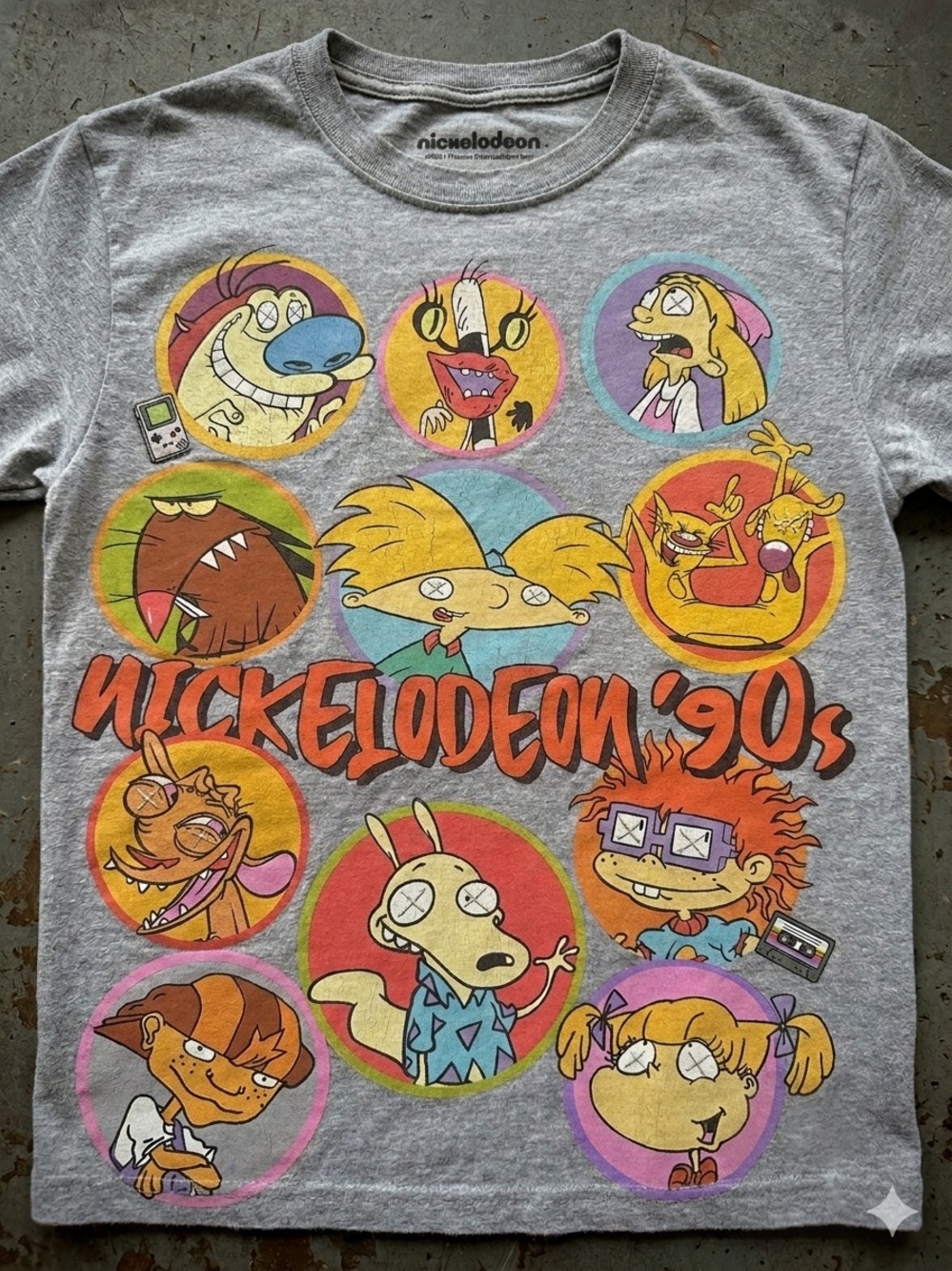 Nickelodeon Gray '90s Cartoon Character Graphic Tee